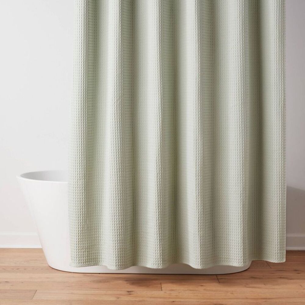 72"x84" Extra Long Waffle Weave Shower Curtain Light Sage Green - Threshold